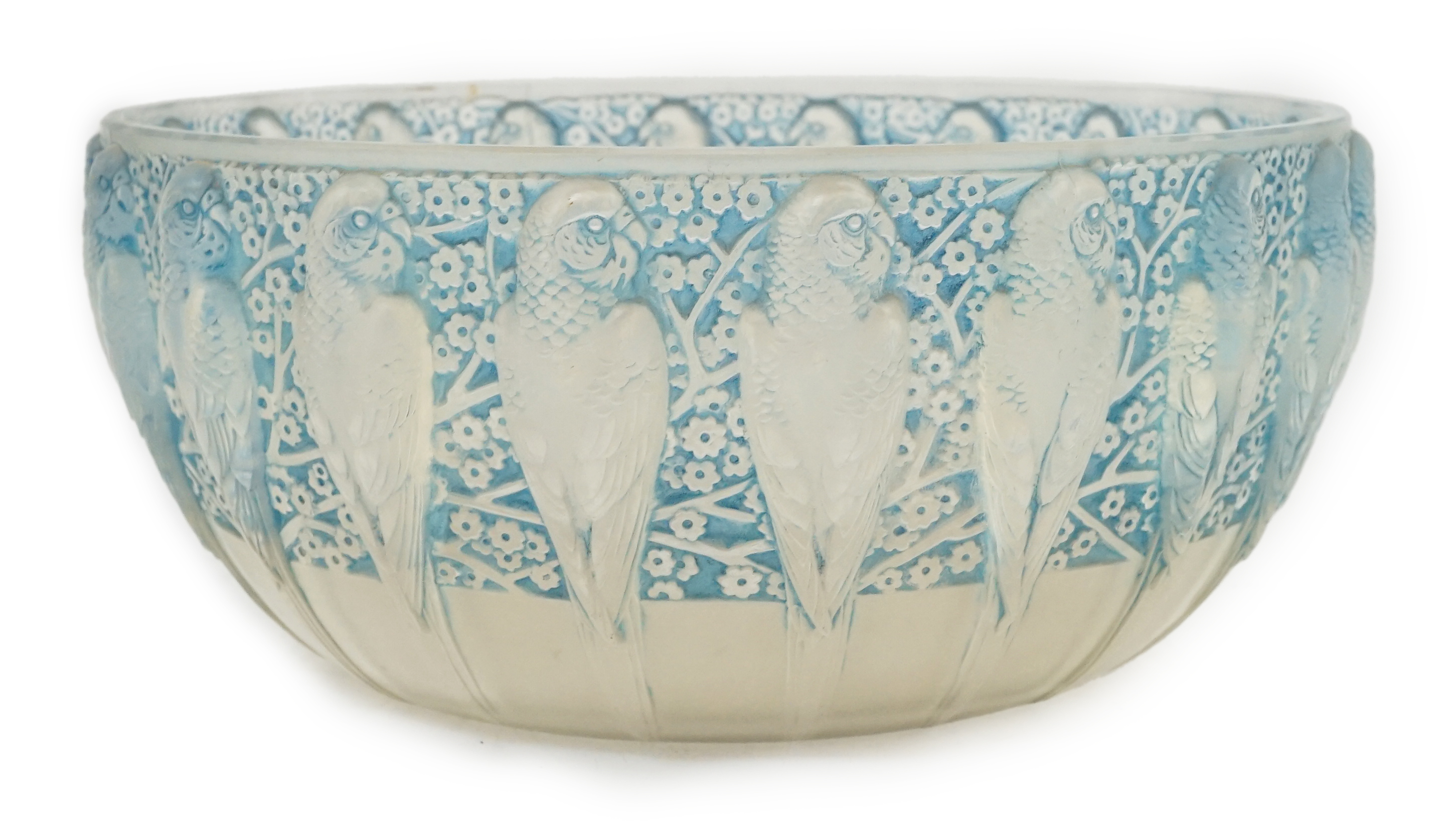 Rene Lalique, a Perruches pattern opalescent glass bowl